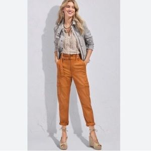 CAbi Paperbag waist Cargo Ankle Pants. Burnt Orange